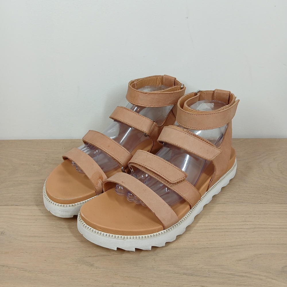 Sorel Roaming Sandals Womens 10 Tan Leather Platform Gladiator Multi Strap